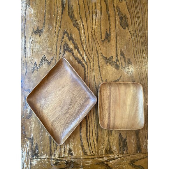 Vintage Filkcraft Monkey Pod Wooden Square Trays Philippines - Picture 2 of 11